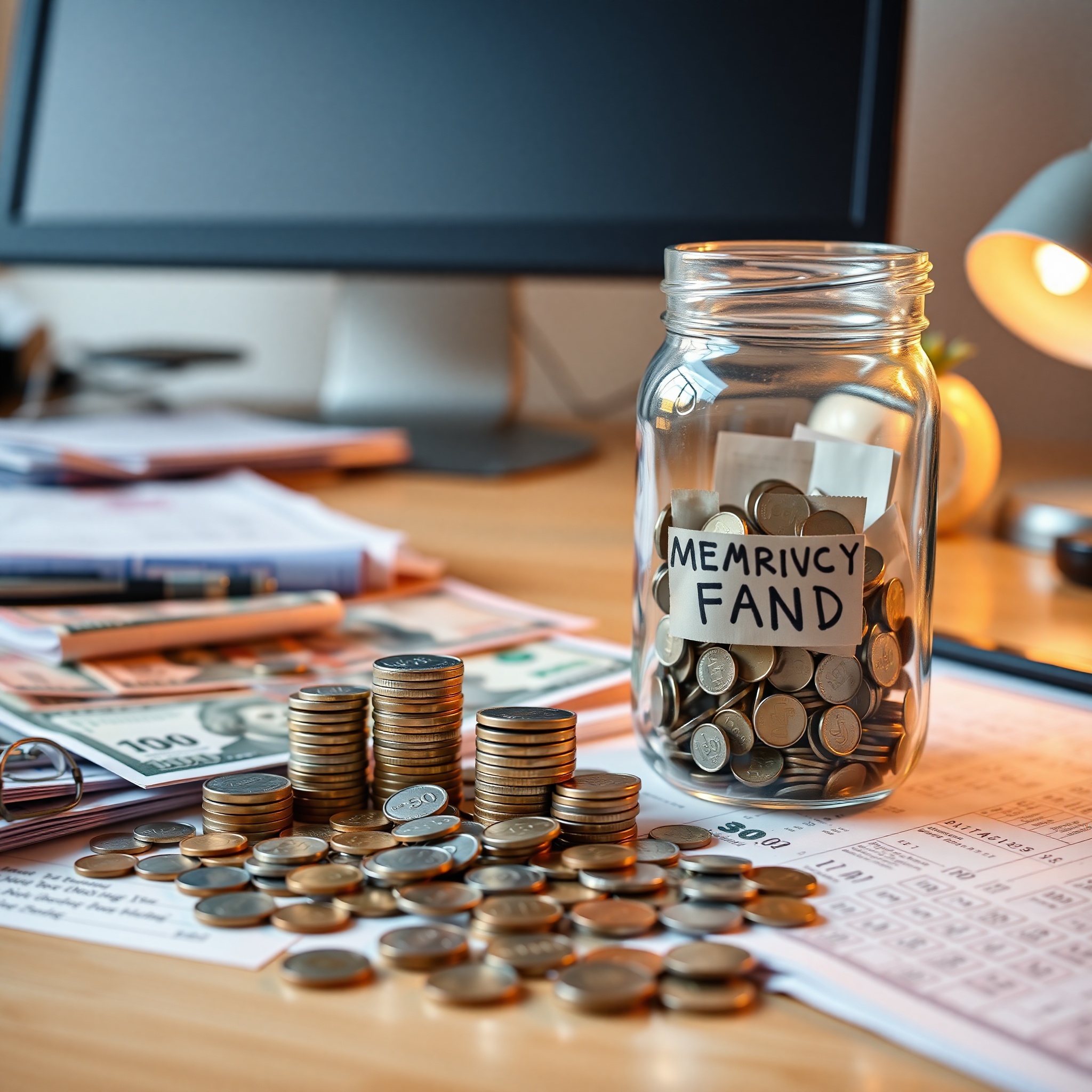 Canadian coins and savings jar representing emergency fund building