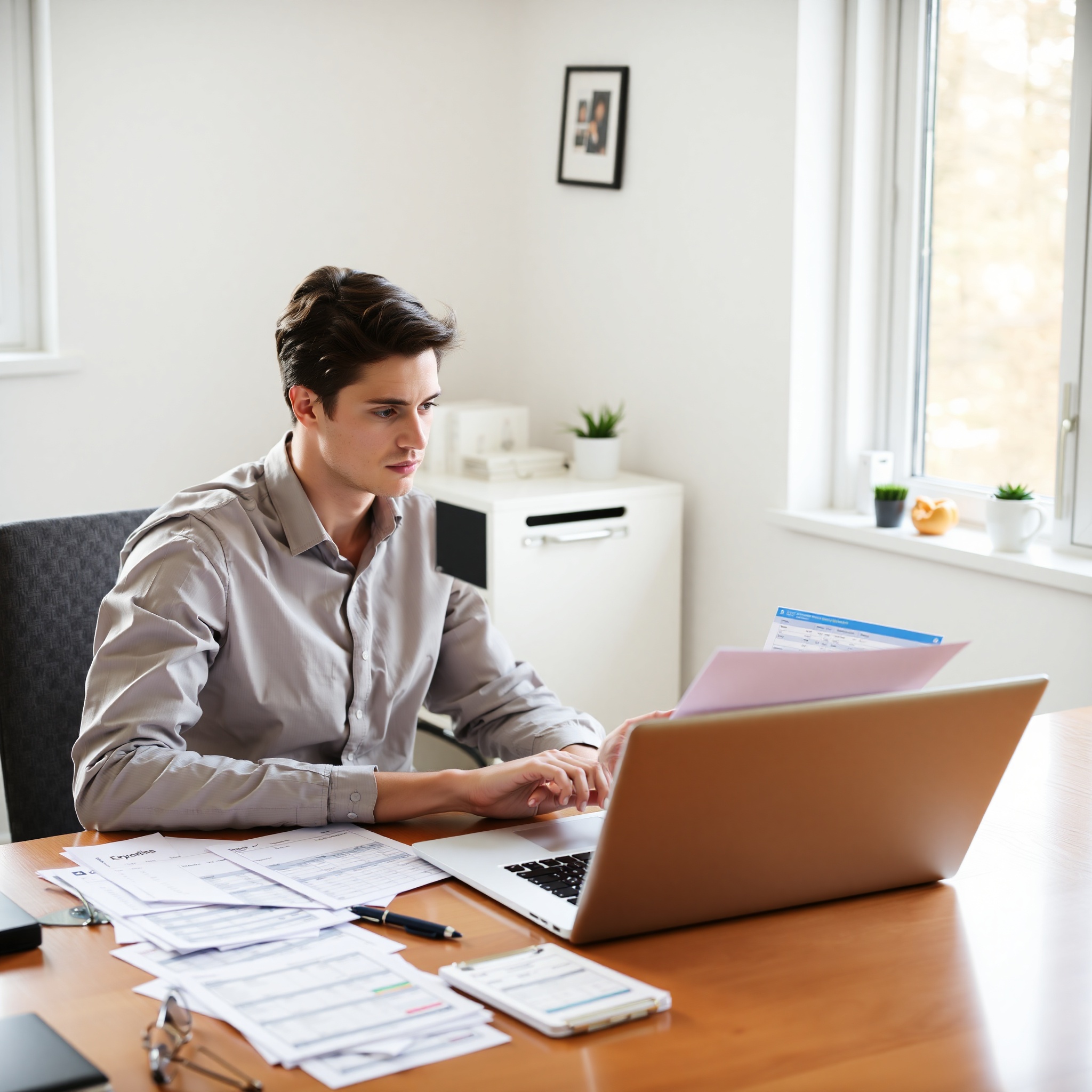 Person analyzing expense tracking spreadsheet on laptop with financial data