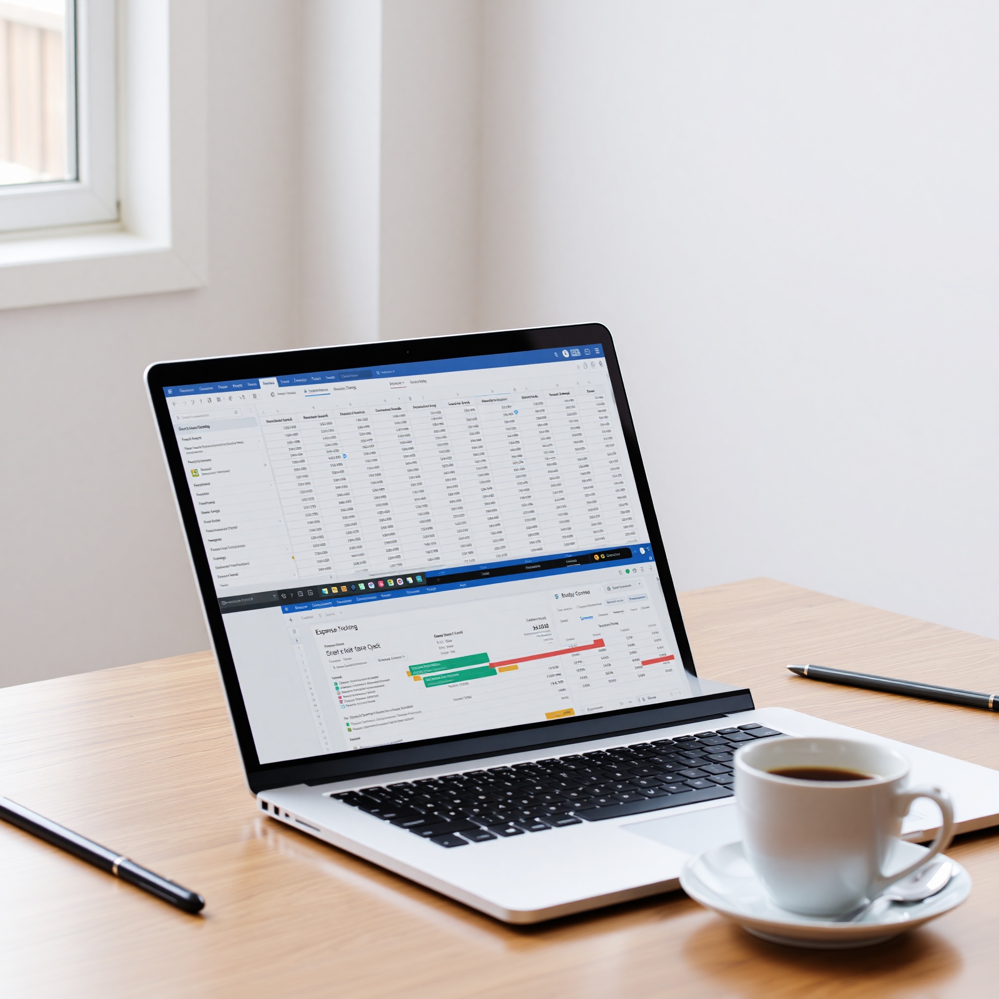 Detailed financial spreadsheet on laptop screen showing expense tracking data