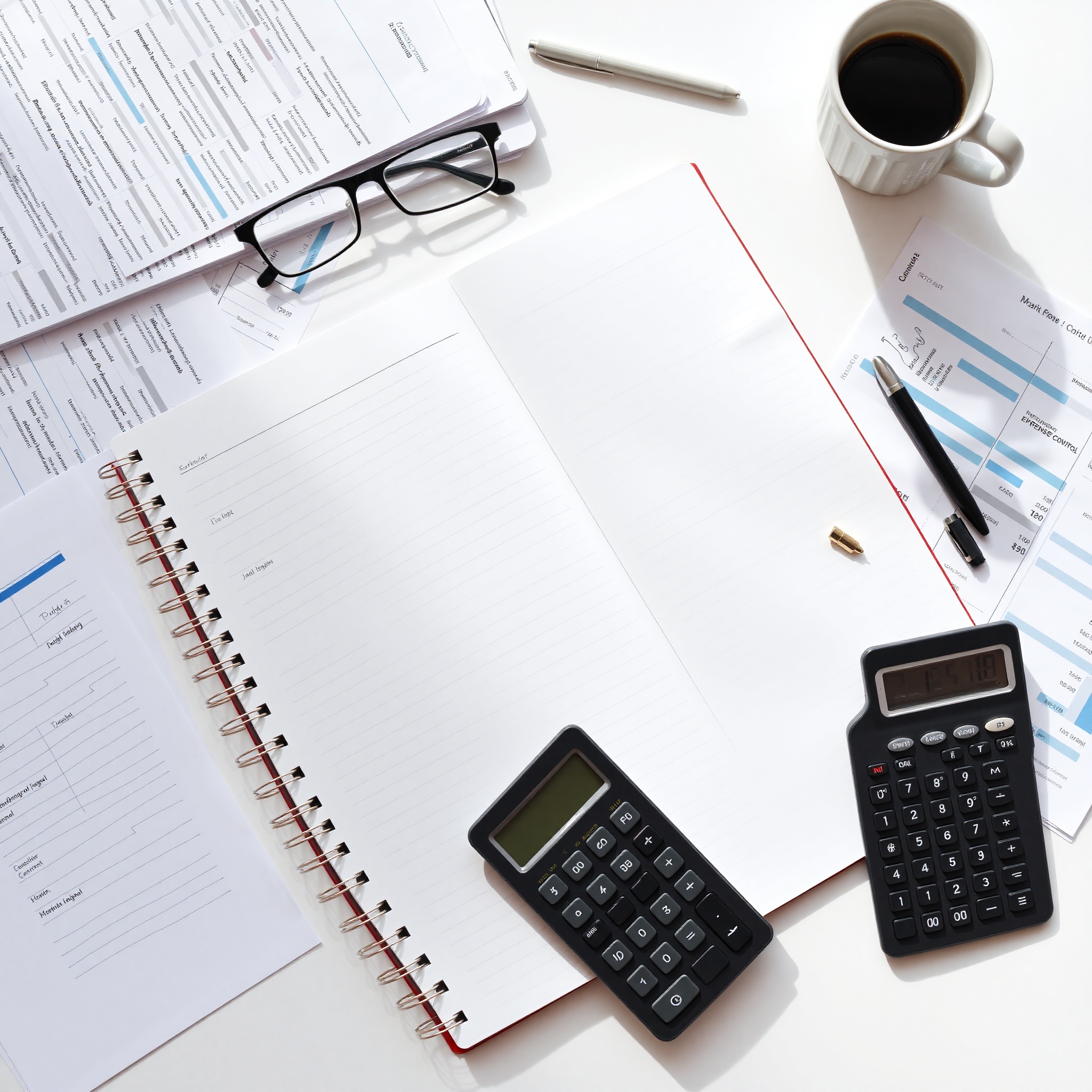 Budget planning notebook with financial calculations and planning notes