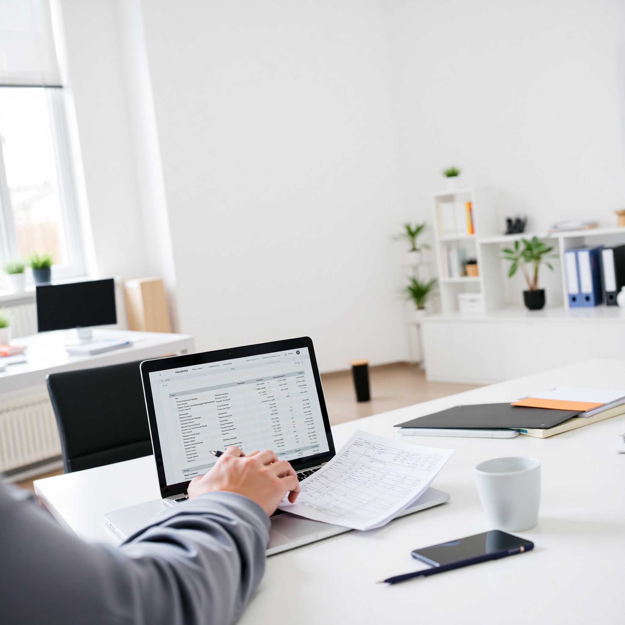 Professional analyzing expense tracking data on tablet with charts and financial reports displayed