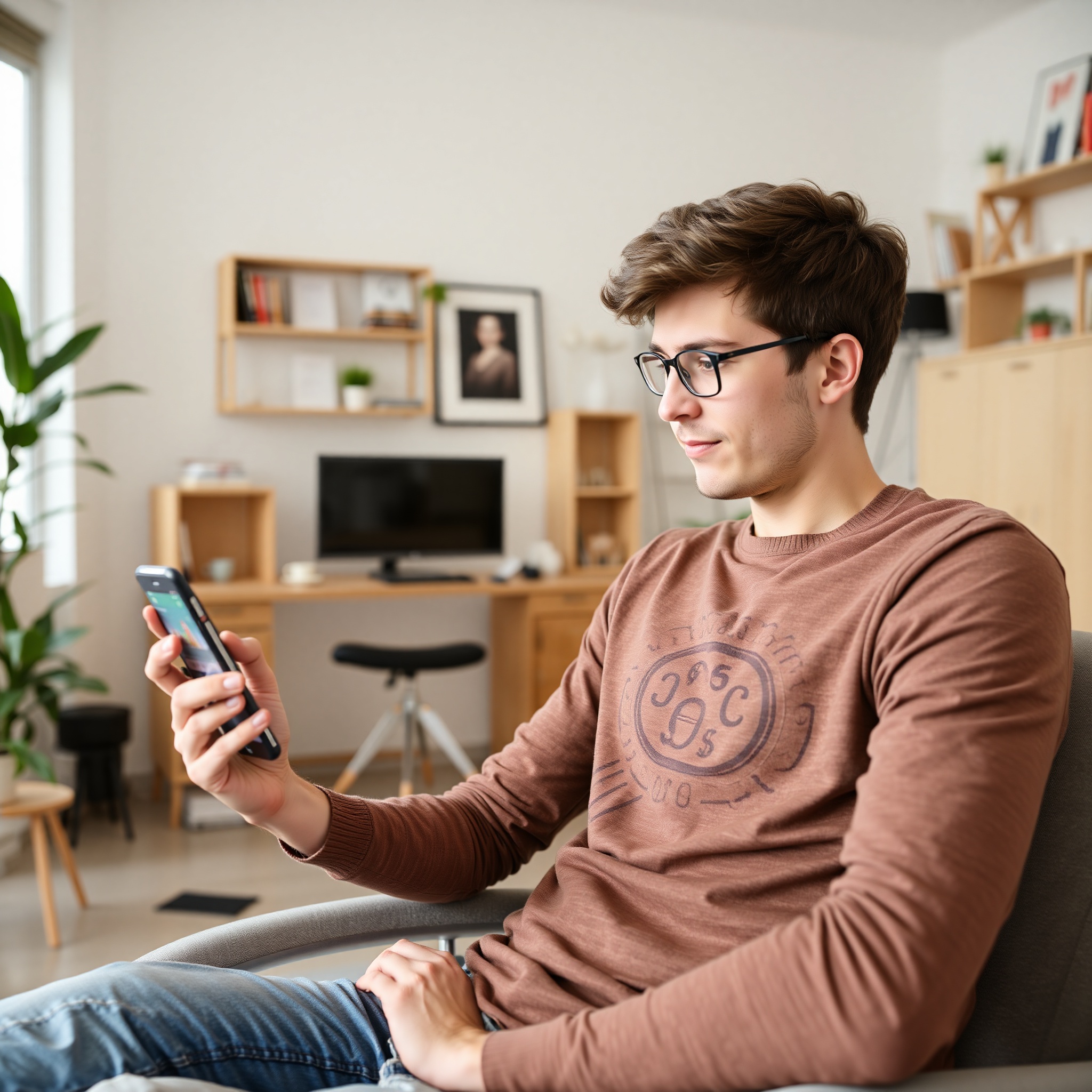 Young professional using budgeting app on smartphone showing expense categories and spending limits
